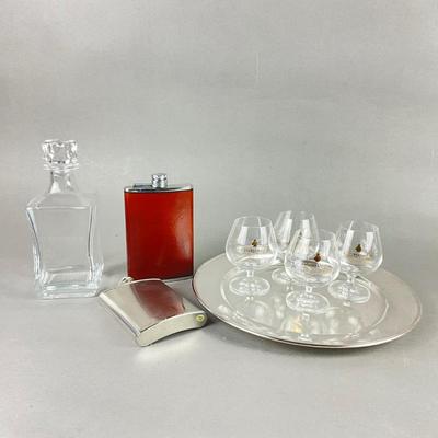 405 Set of Courvoisier Decanter w/ 4 Cordials and Two Flasks