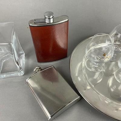 405 Set of Courvoisier Decanter w/ 4 Cordials and Two Flasks