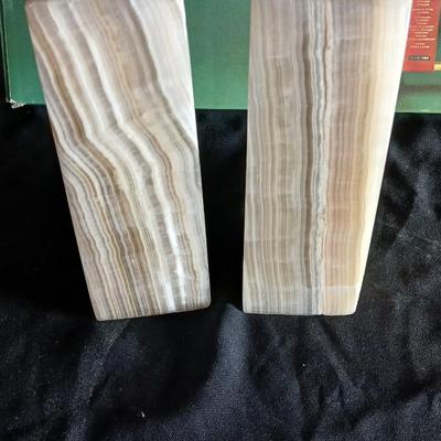 Vintage stone bookends and a wooden book rack brand new in the box