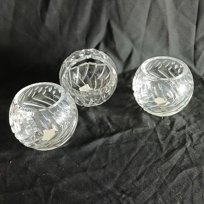 Three crystal candle holders / decorative bowls