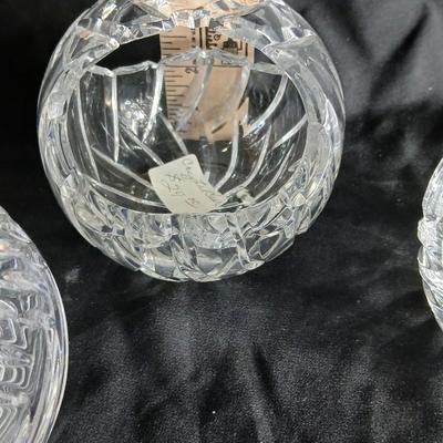Three crystal candle holders / decorative bowls