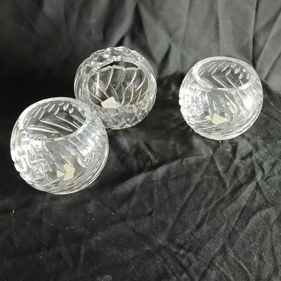 Three crystal candle holders / decorative bowls