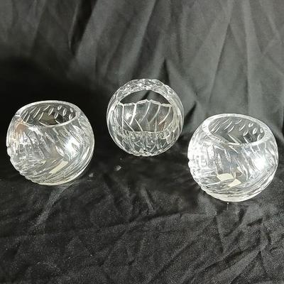 Three crystal candle holders / decorative bowls