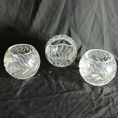 Three crystal candle holders / decorative bowls