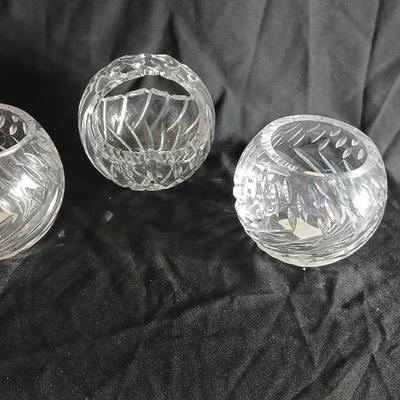 Three crystal candle holders / decorative bowls