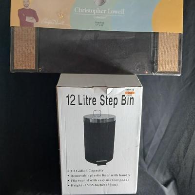 Brand new 12 litre step bin trash can with Christopher Lowell Collection desk pad