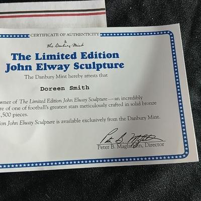 Danbury Mint Limited edition solid Bronze John Elway Sculpture with paperwork