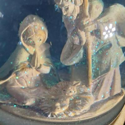 The Christopher collection LEFTON music box bell with nativity RR Marked musical Snow globe and a picture frame