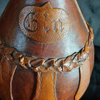 Unique leather covered GIN decanter with small Musicbox and a picture frame