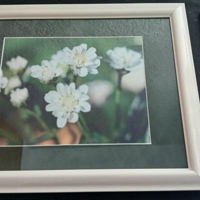 Small touch lamp with framed pictures of Flowers