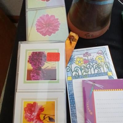 Collection of stationaries with glass butterfly bell - Mexico made wind chime and more