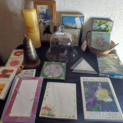 Collection of stationaries with glass butterfly bell - Mexico made wind chime and more
