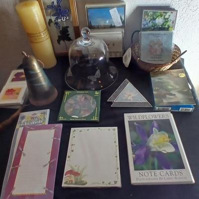 Collection of stationaries with glass butterfly bell - Mexico made wind chime and more