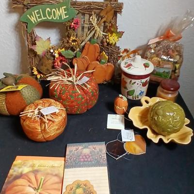Fall decor - handmade pumpkins, ceramic candle, stationary and more
