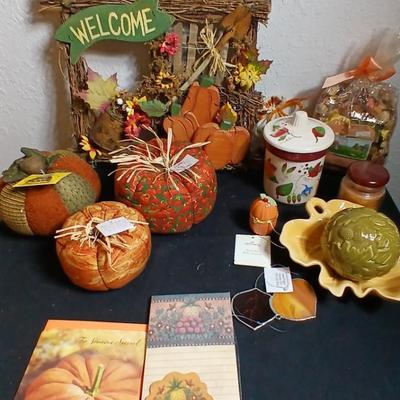 Fall decor - handmade pumpkins, ceramic candle, stationary and more