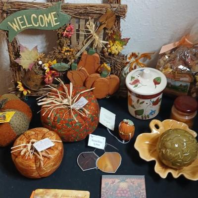 Fall decor - handmade pumpkins, ceramic candle, stationary and more