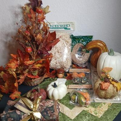 Fall Decorations, table mats, napkins, gourds pumpkins and more