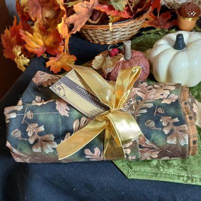 Fall Decorations, table mats, napkins, gourds pumpkins and more