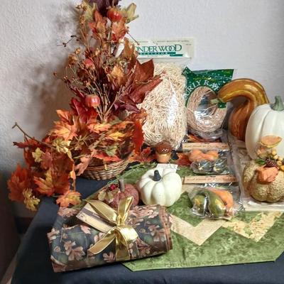 Fall Decorations, table mats, napkins, gourds pumpkins and more