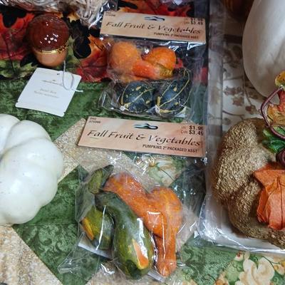 Fall Decorations, table mats, napkins, gourds pumpkins and more