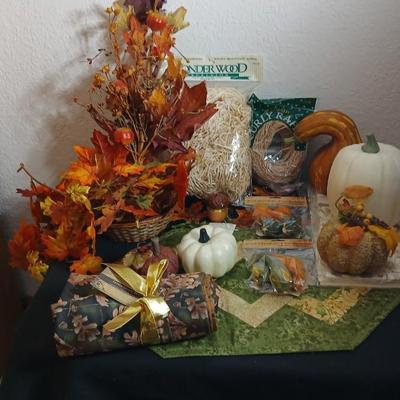 Fall Decorations, table mats, napkins, gourds pumpkins and more