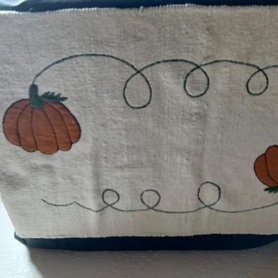 Brand new fall themed rug, throw blanket fabric handmade pumpkins, ceramic leaf dish and more