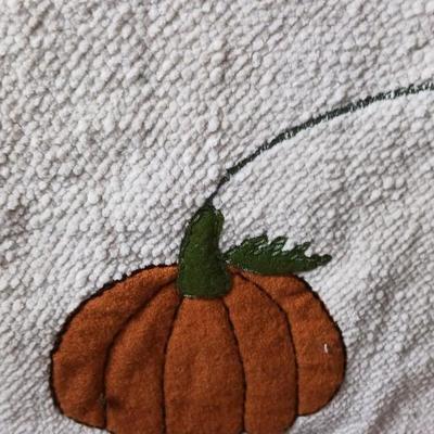 Brand new fall themed rug, throw blanket fabric handmade pumpkins, ceramic leaf dish and more