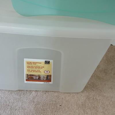 Five totes 4 large sized and one smaller tote with lids