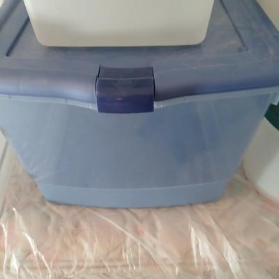 Collection of small storage totes with lids