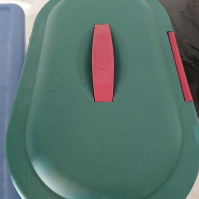 Collection of small storage totes with lids