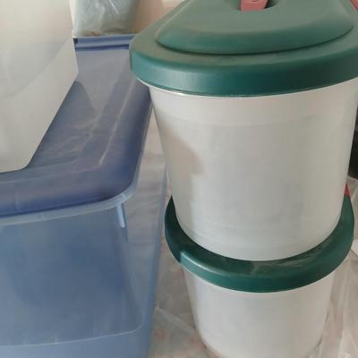 Collection of small storage totes with lids