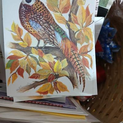 Variety of stationary and greeting cards - many still brand new in a tote and a basket