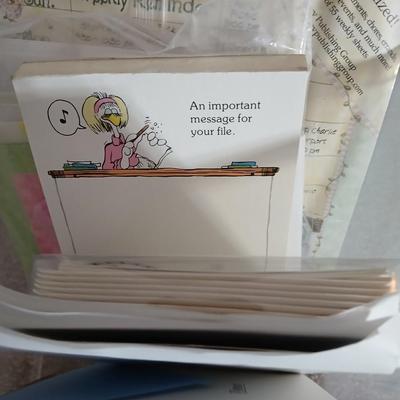 Variety of stationary and greeting cards - many still brand new in a tote and a basket