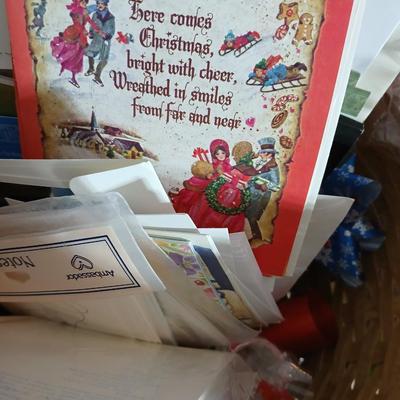 Variety of stationary and greeting cards - many still brand new in a tote and a basket