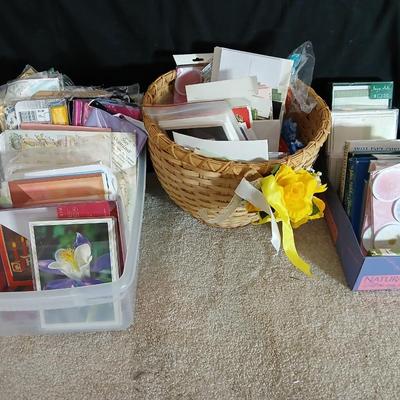Variety of stationary and greeting cards - many still brand new in a tote and a basket