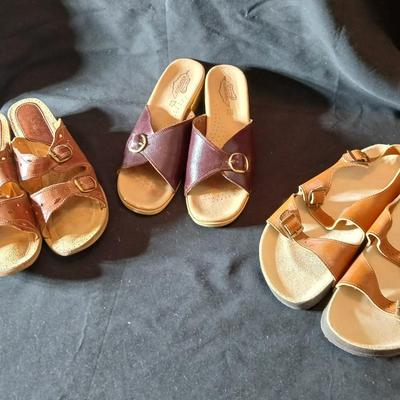 Three pair of women's leather sandals,