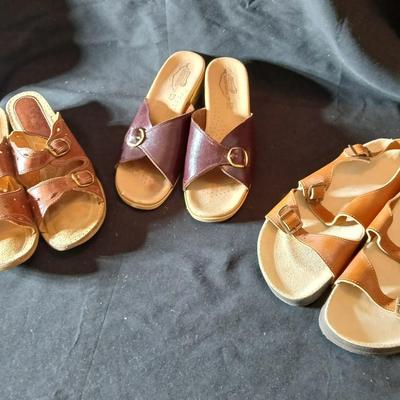 Three pair of women's leather sandals,