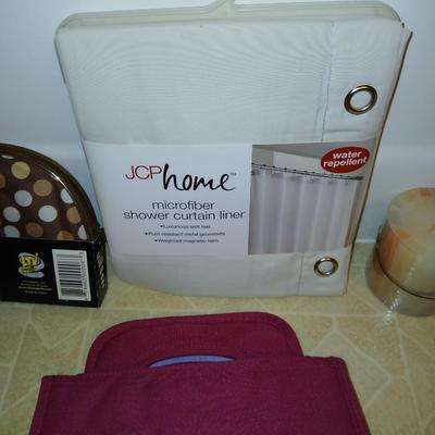 Ladies' spa day! Candles, makeup stoage bags, new shower liner, bath towel, and more