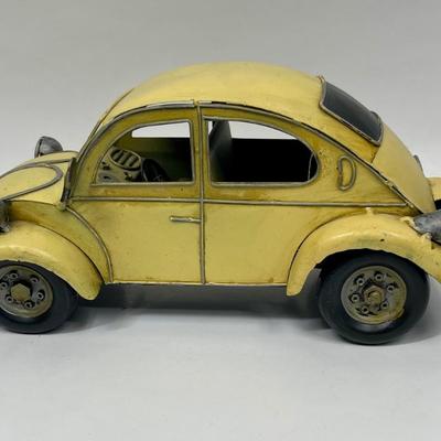 Vintage Yellow VW Beetle Bug Tin Car