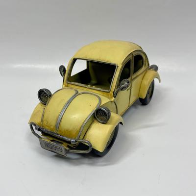 Vintage Yellow VW Beetle Bug Tin Car