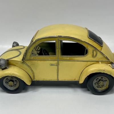 Vintage Yellow VW Beetle Bug Tin Car