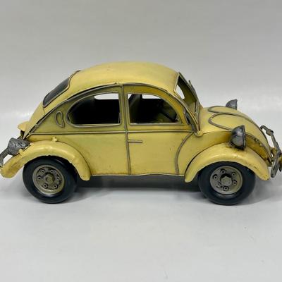 Vintage Yellow VW Beetle Bug Tin Car