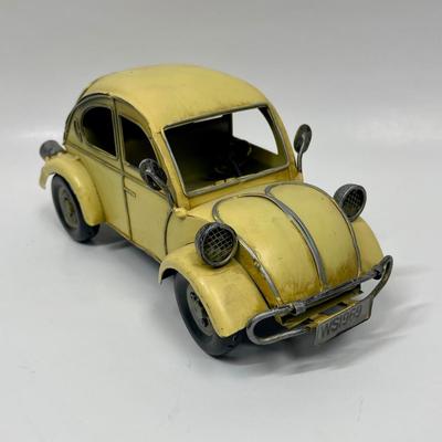 Vintage Yellow VW Beetle Bug Tin Car