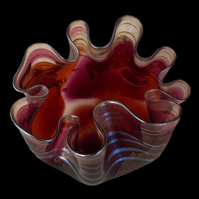 Signed Curry Ruffled Glass Bowl (LR-MG)