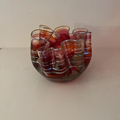 Signed Curry Ruffled Glass Bowl (LR-MG)