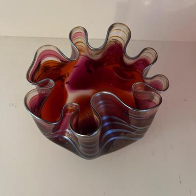 Signed Curry Ruffled Glass Bowl (LR-MG)