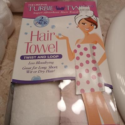 Ultimate Luxury fine bath Hotel collection Bath Sarong with hair towel and a nylon bath scrubby