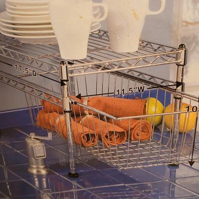 Single basket organizer with chrome bathtub organizers and hooks