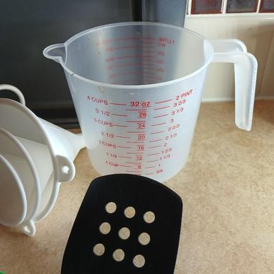 Everything you need to make cookies Except the groceries! Nice Wilton cookie sheet, utensils, and measuring tools