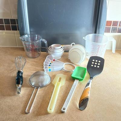 Everything you need to make cookies Except the groceries! Nice Wilton cookie sheet, utensils, and measuring tools